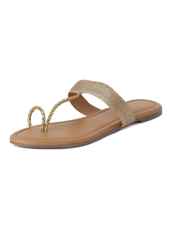 Kneetoes Women Sparkly Gold Braid One-Toe Sandals
