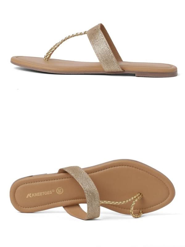 Kneetoes Women Sparkly Gold Braid One-Toe Sandals