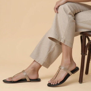 Kneetoes Women Sparkly Gold Braid One-Toe Sandals