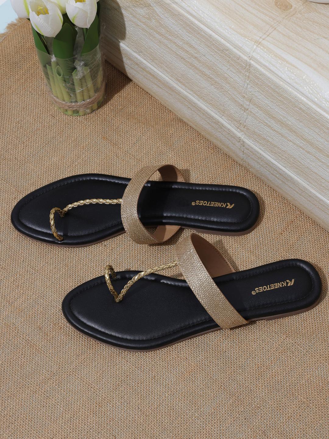 Kneetoes Women Sparkly Gold Braid One-Toe Sandals