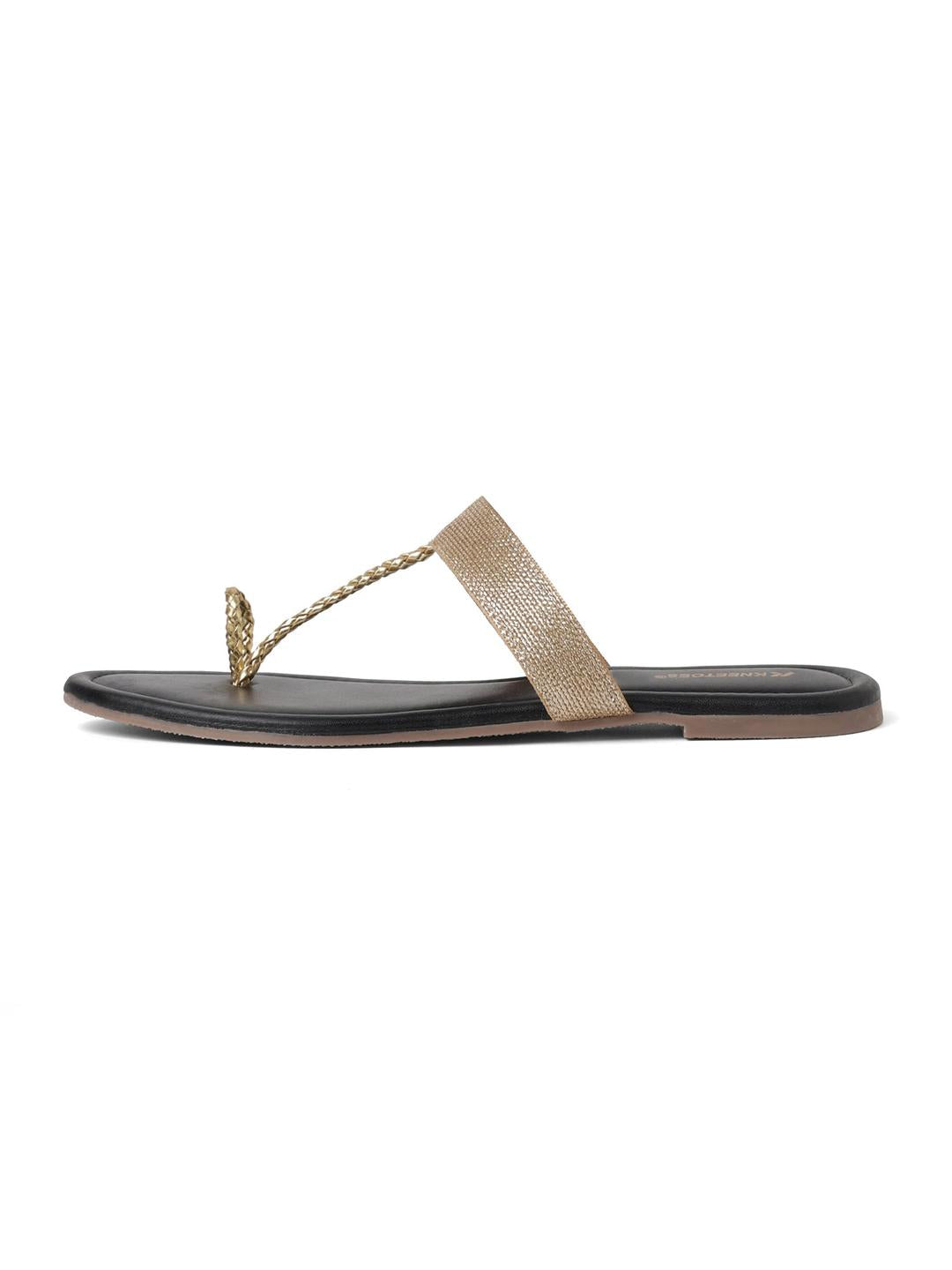Kneetoes Women Sparkly Gold Braid One-Toe Sandals