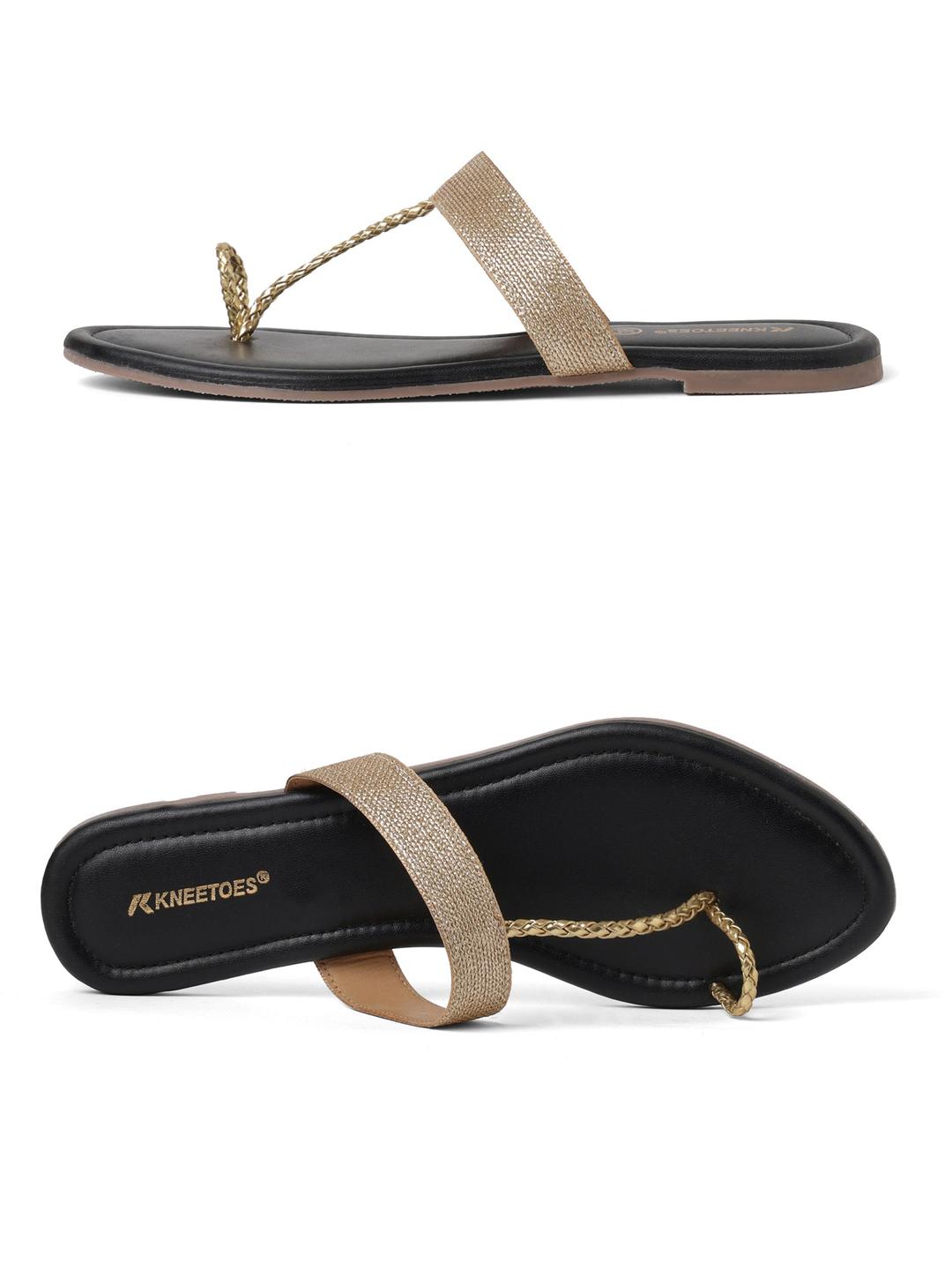 Kneetoes Women Sparkly Gold Braid One-Toe Sandals