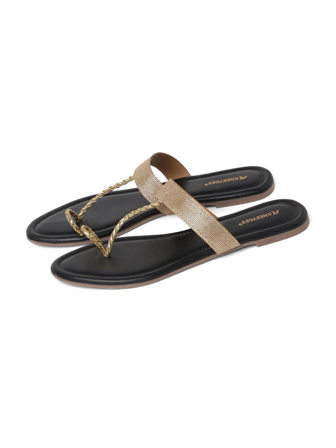 Kneetoes Women Sparkly Gold Braid One-Toe Sandals
