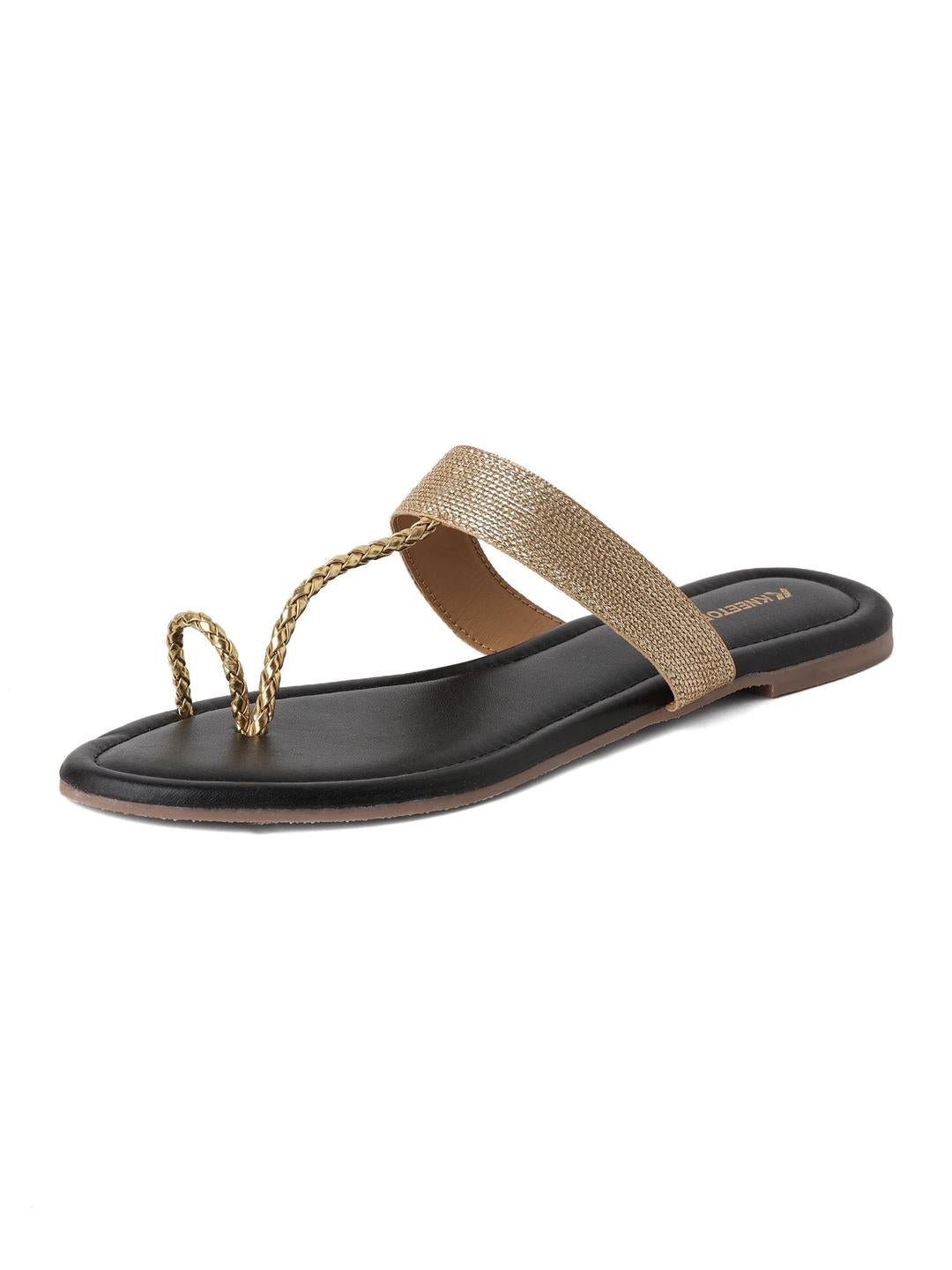 Kneetoes Women Sparkly Gold Braid One-Toe Sandals