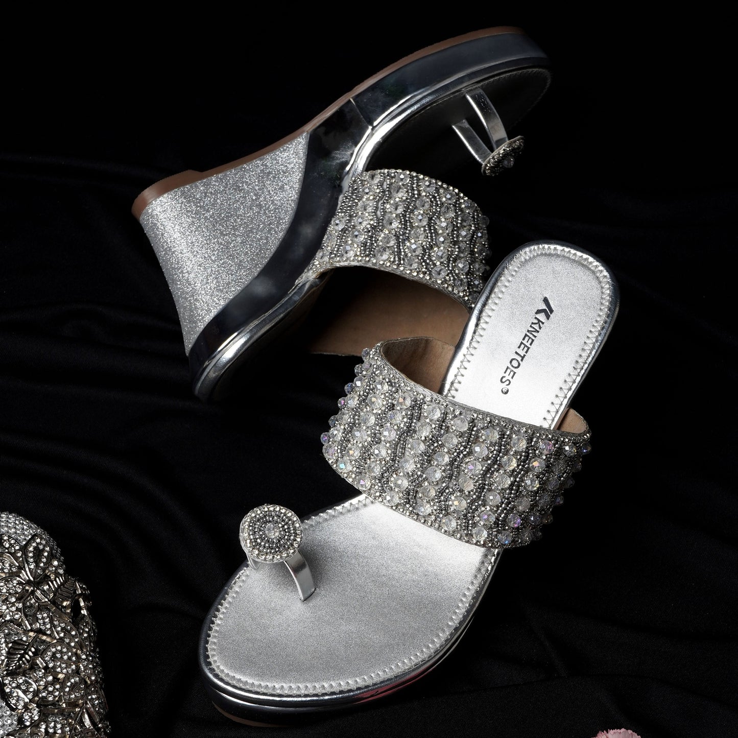 Trendy Glitter Silver Slipper featuring Handcrafted Zari Design for Wedding wear
