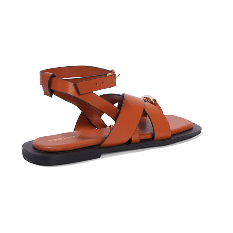 Elowyn – Brown Cross Strap Sandal