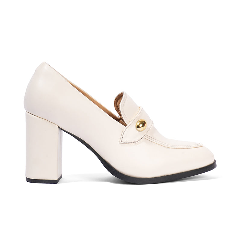 Vivienne – White Penny Loafer Pump