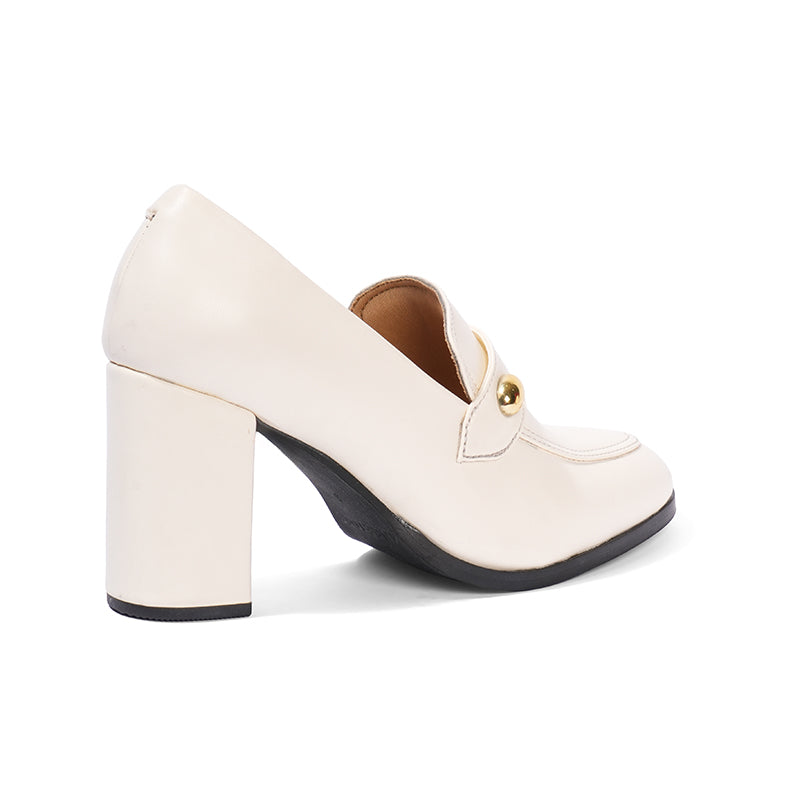 Vivienne – White Penny Loafer Pump