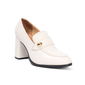 Vivienne – White Penny Loafer Pump
