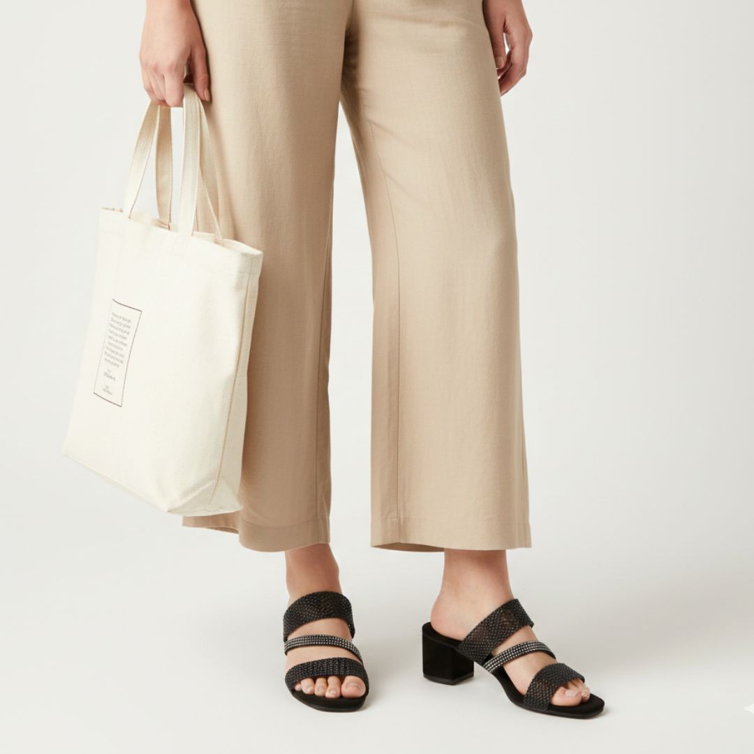 Black Stone-Work Braided Block Heels