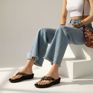 Beads Luxe Black Thong Sandals