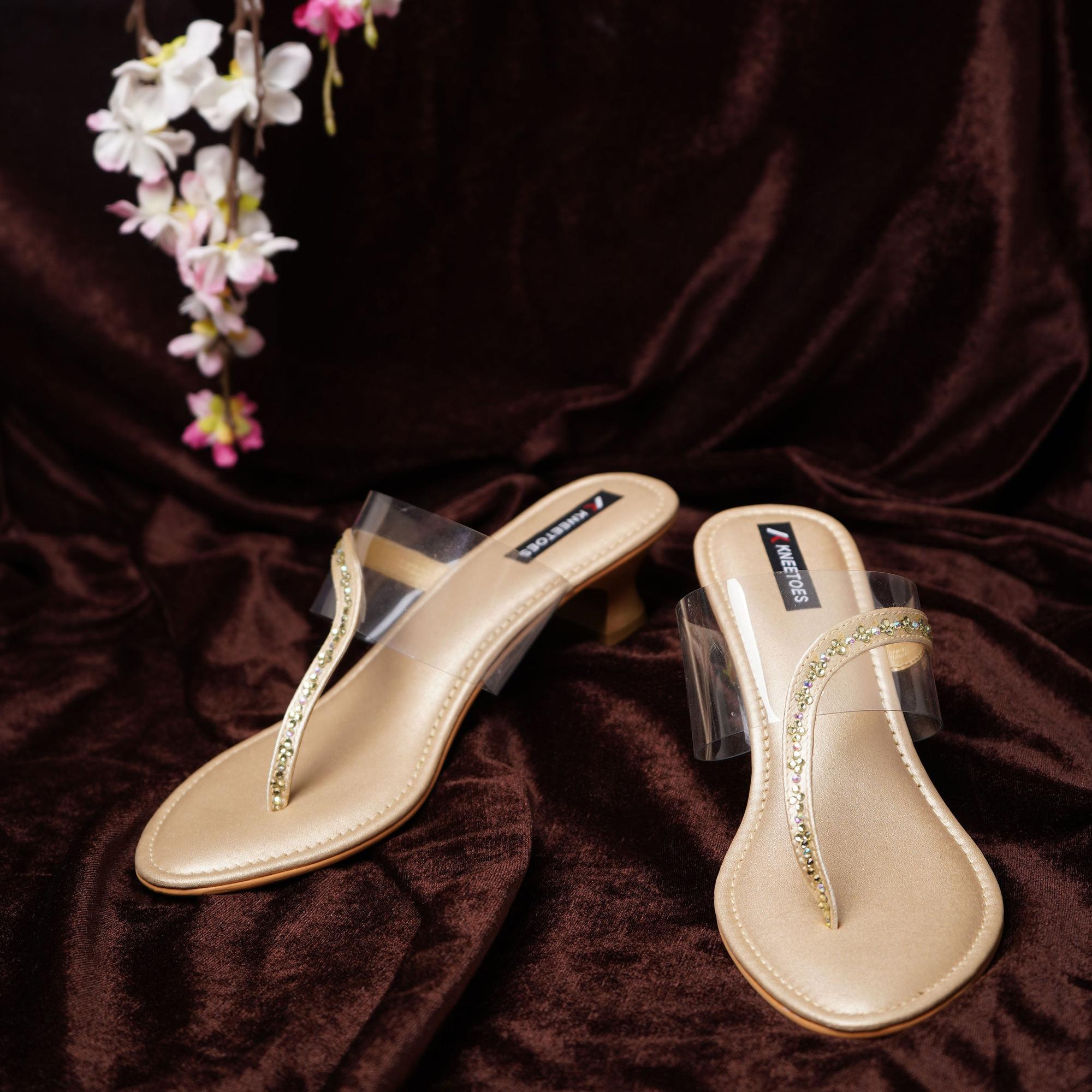 Sparkly Gold Kitten Heel Sandals