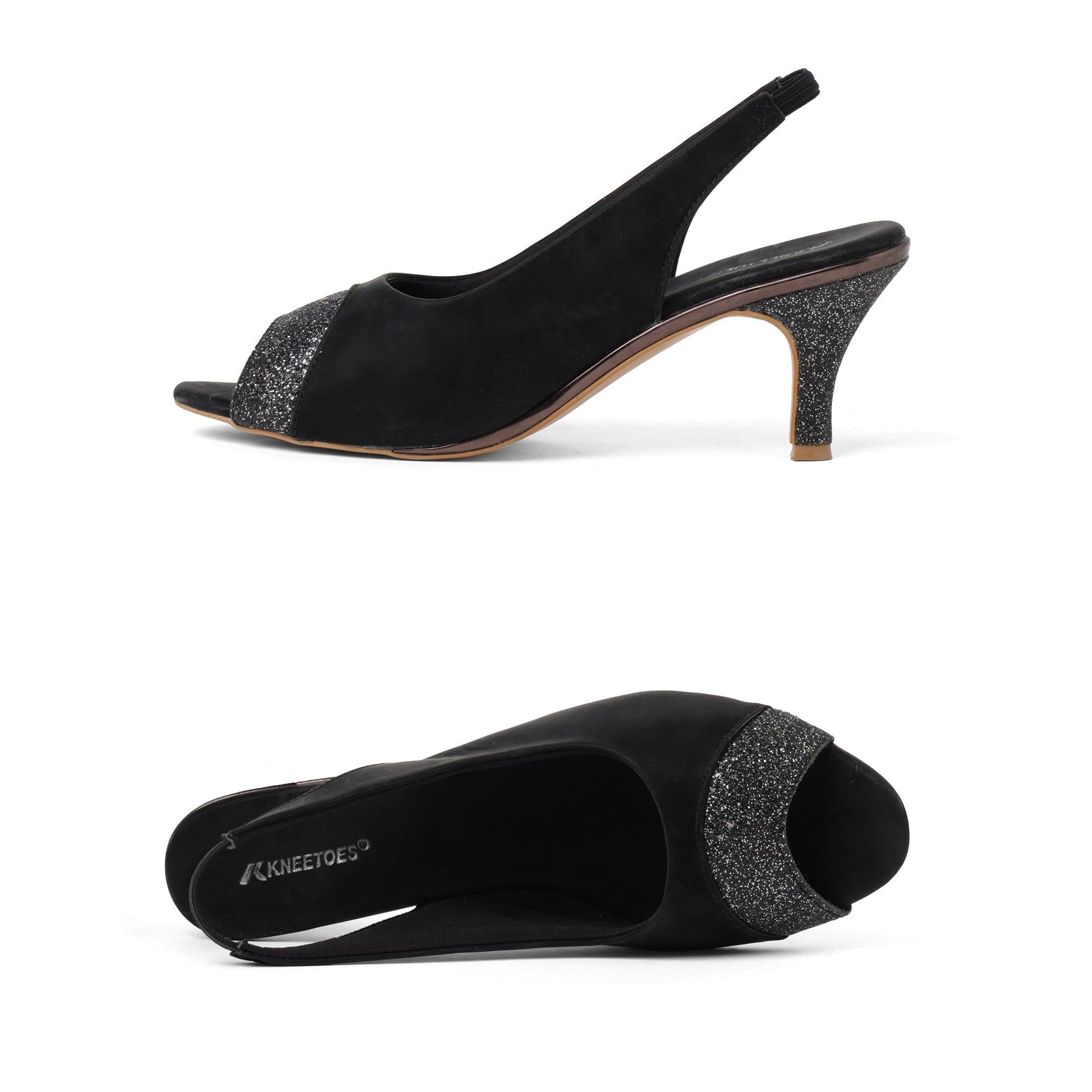 Black Color-Block Party Kitten Heels