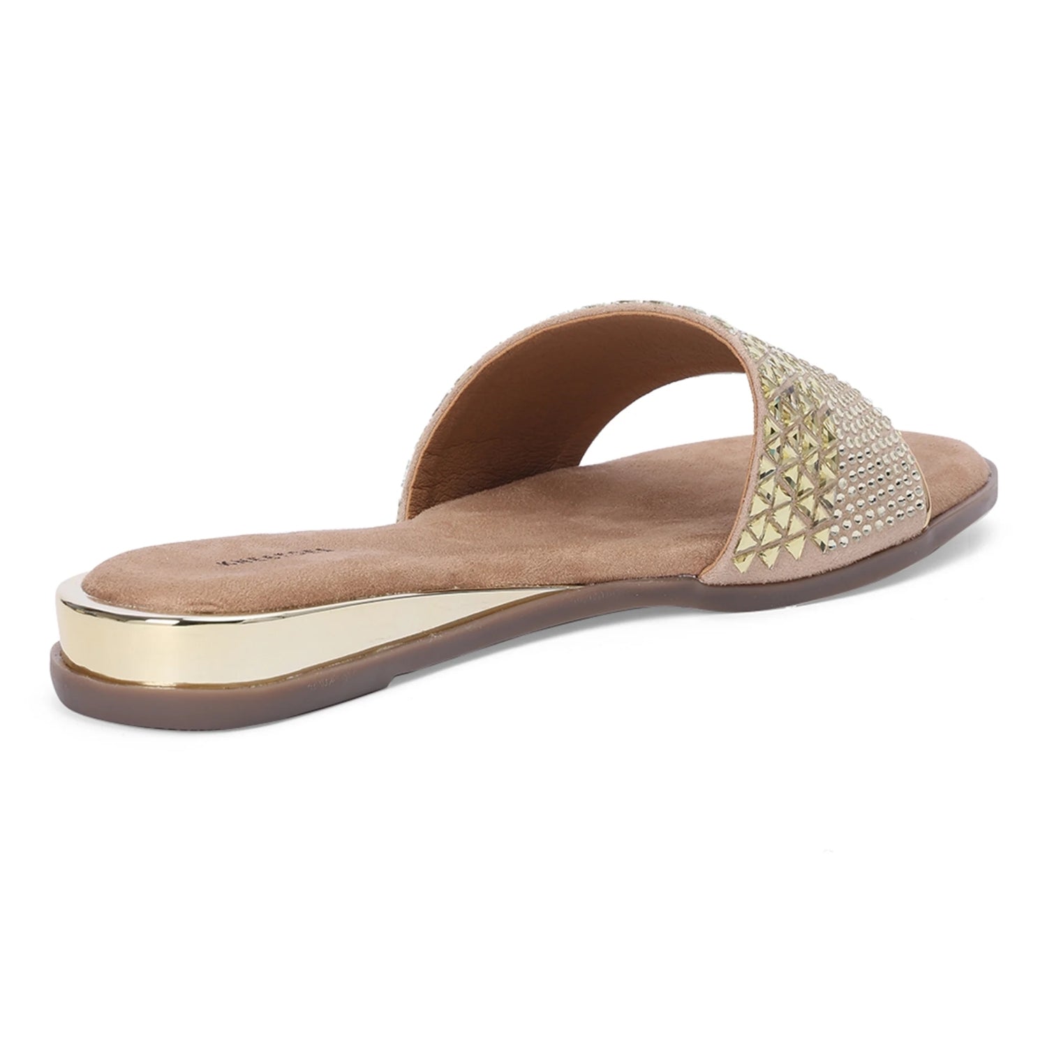 Embellished Gold Comfortable Open-Toe Sliders