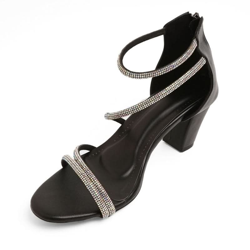Sparkly Black Block Heel Party Sandals