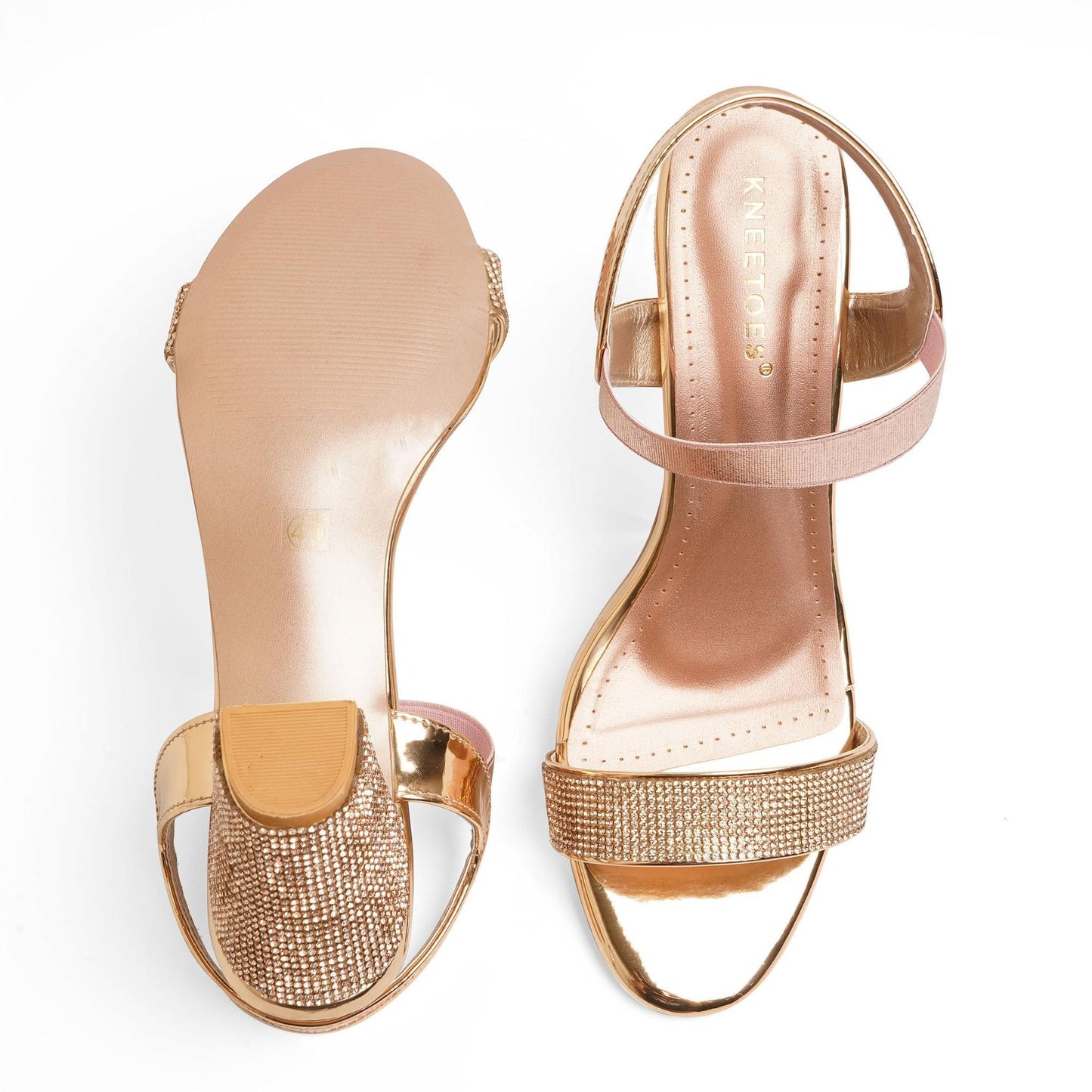 Rose-Gold Gemglow Block Heel Party Sandals