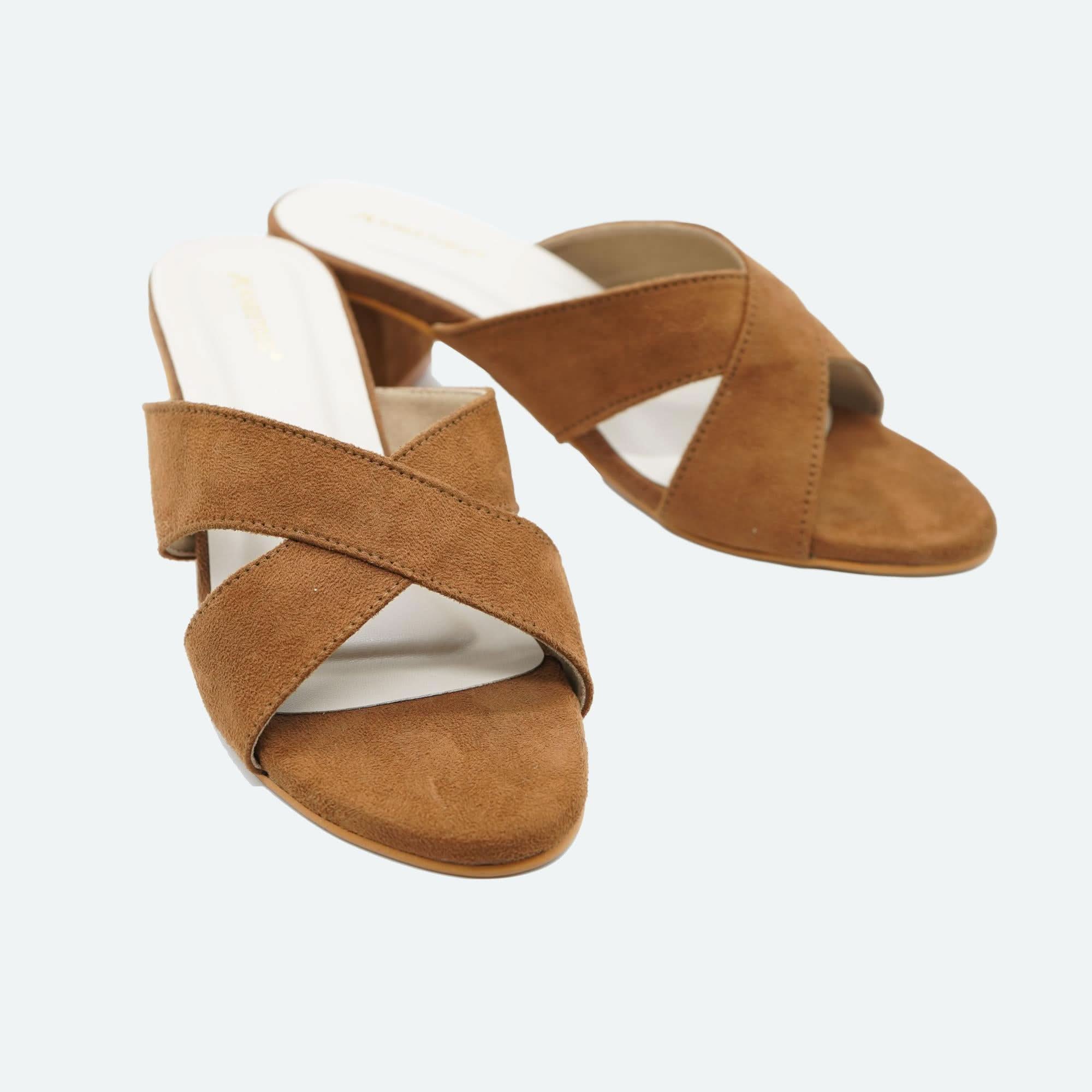Matte Muse Brown Criss-Cross Block Heels