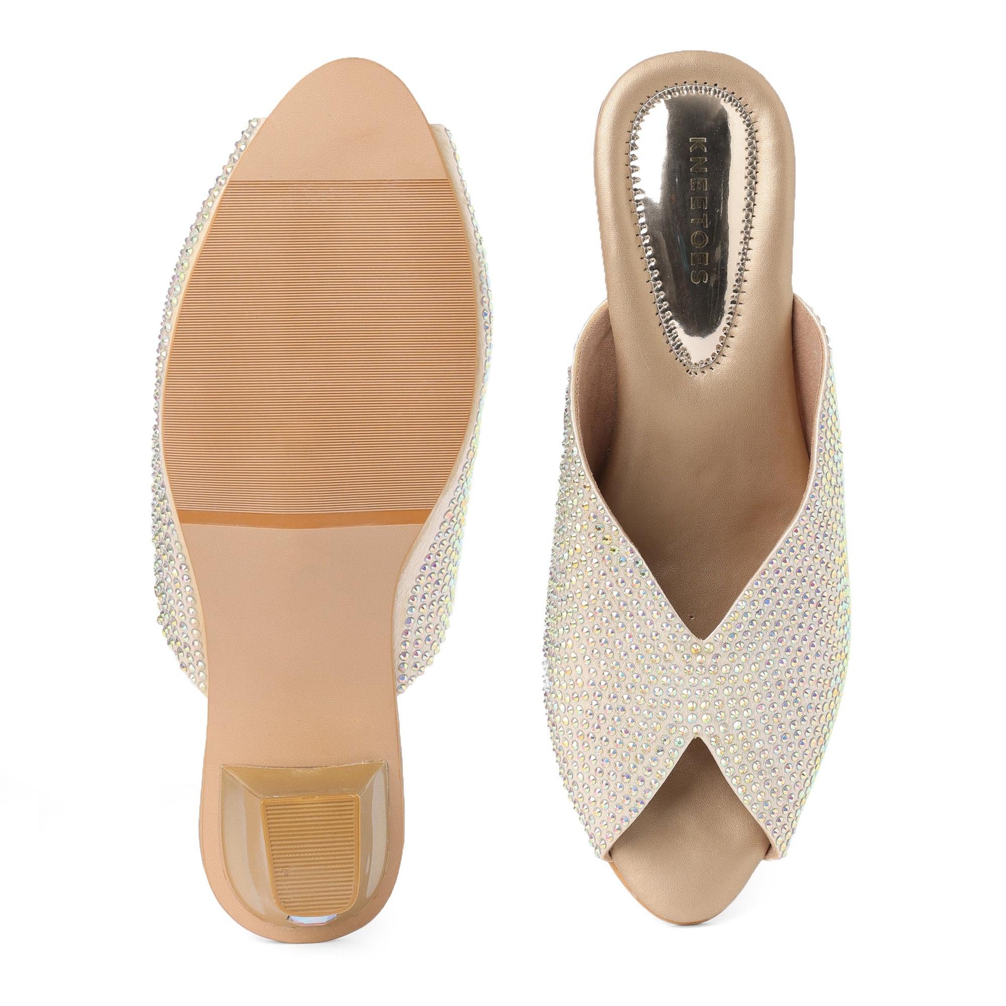Crystalshine Gold Block Heel Sandals