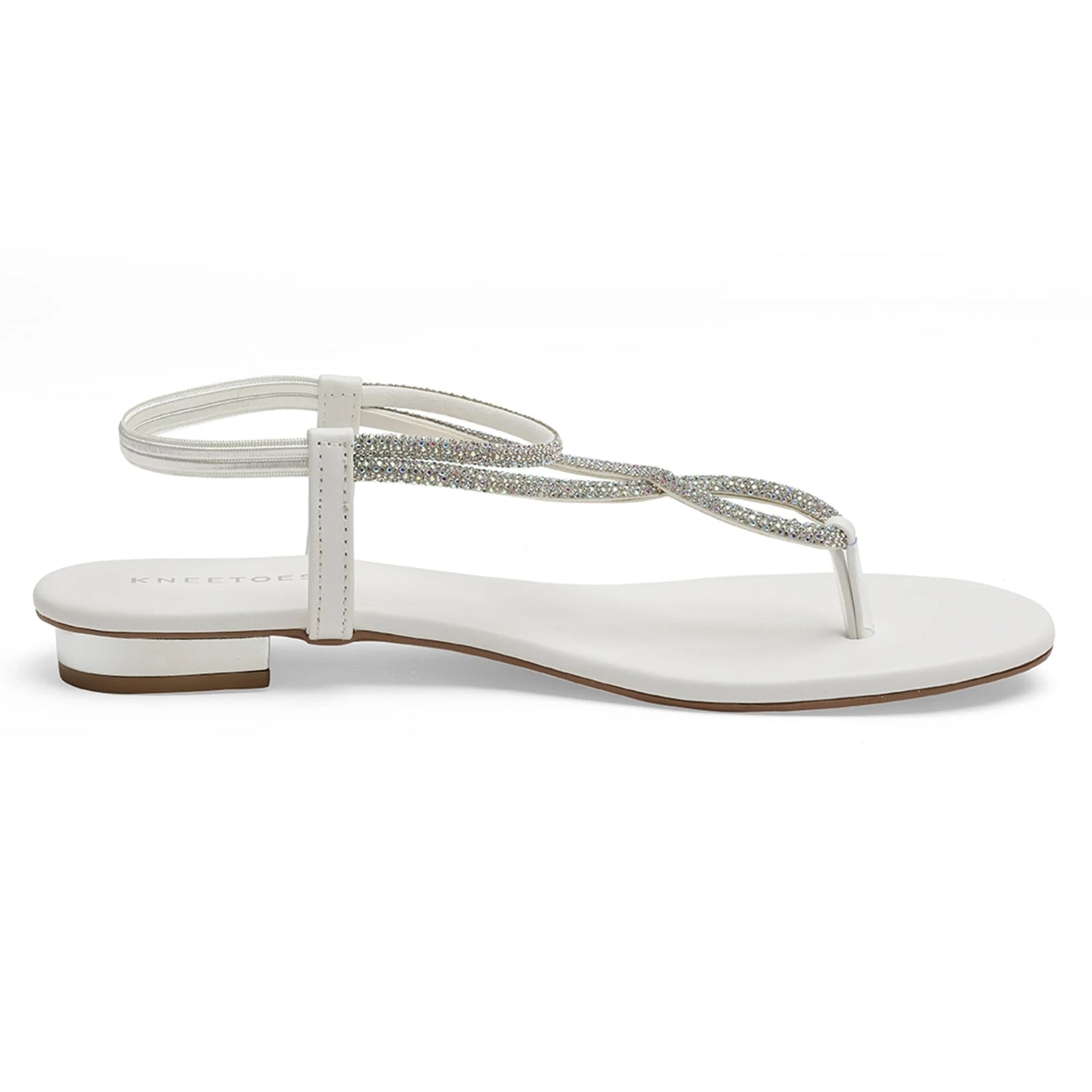 Embellished White Block Heeled Thong Sandals