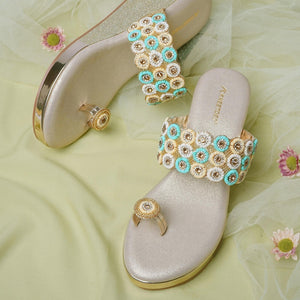 Sparkly Gold Beaded Wedge Sandals