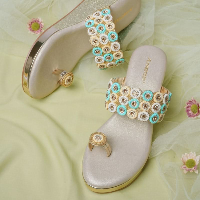 Sparkly Gold Beaded Wedge Sandals