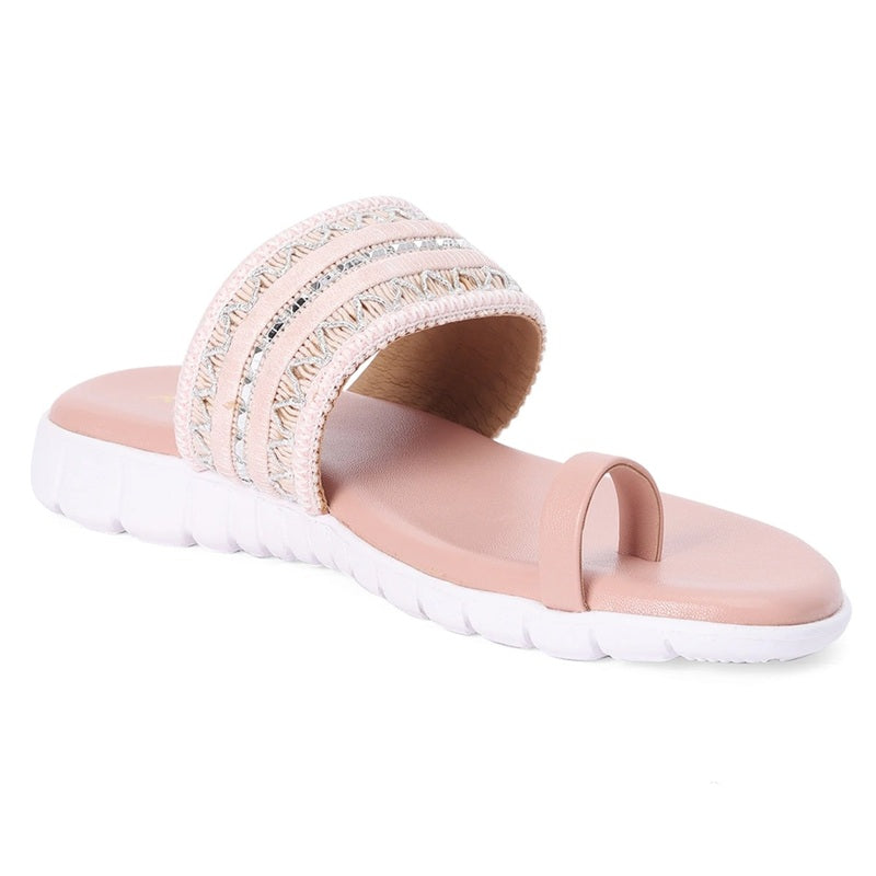 Blush Pink Woven Toe-Ring Comfort Slides