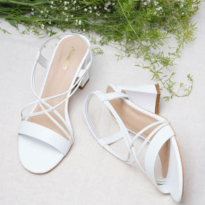 White Solid Criss-Cross Block Sandals