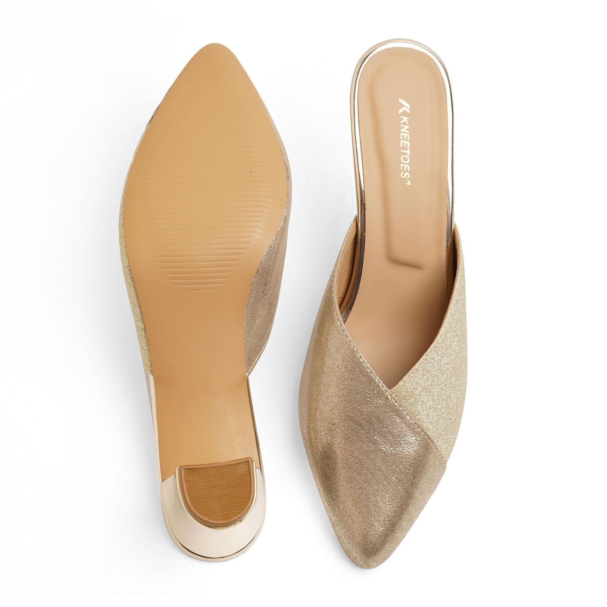 Shine Pop Gold Block Heel Mules