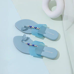 Sparkly Light-Blue Casual One-Toe Sandals