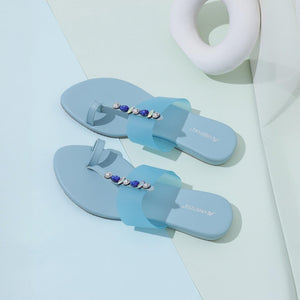 Sparkly Light-Blue Casual One-Toe Sandals