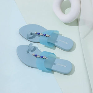 Sparkly Light-Blue Casual One-Toe Sandals