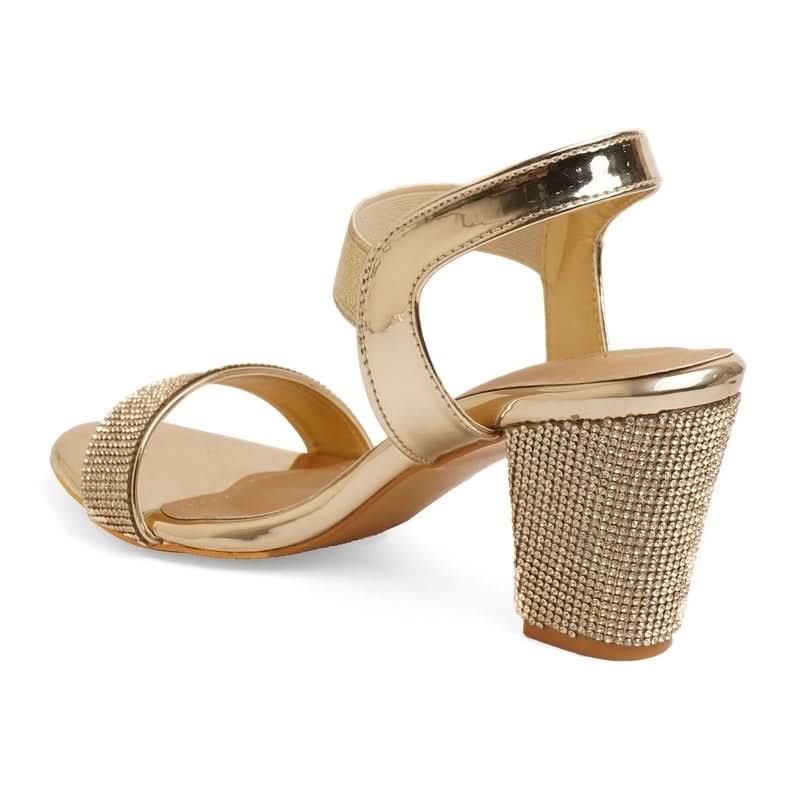Sparkly Gold Block Heel Party Sandals