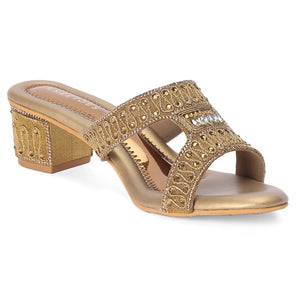 Embellished Bronze Block Heel Sandals