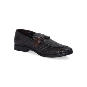 Luxe Textured Leather Loafers with Chain Accent