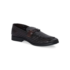 Luxe Textured Leather Loafers with Chain Accent
