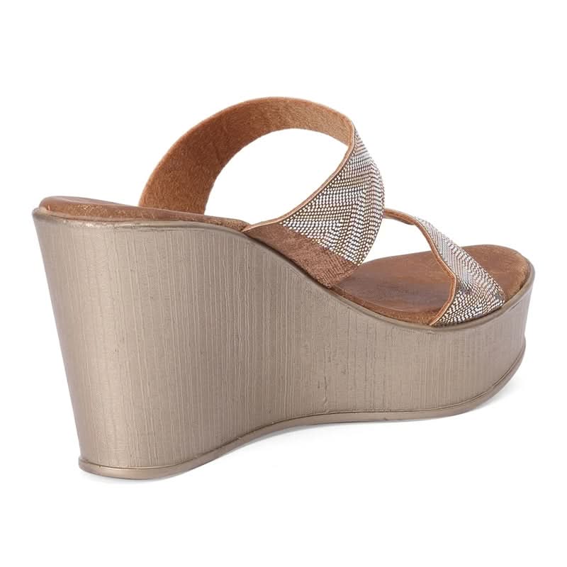 Nude Brown Luxe Zig-Zag Pattern Wedge Sandals