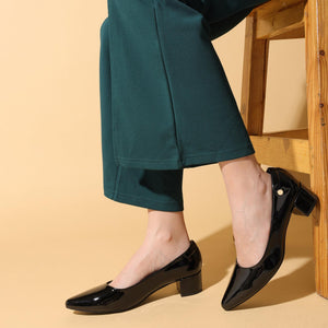 Radiant Black Solid Block Heel Pumps