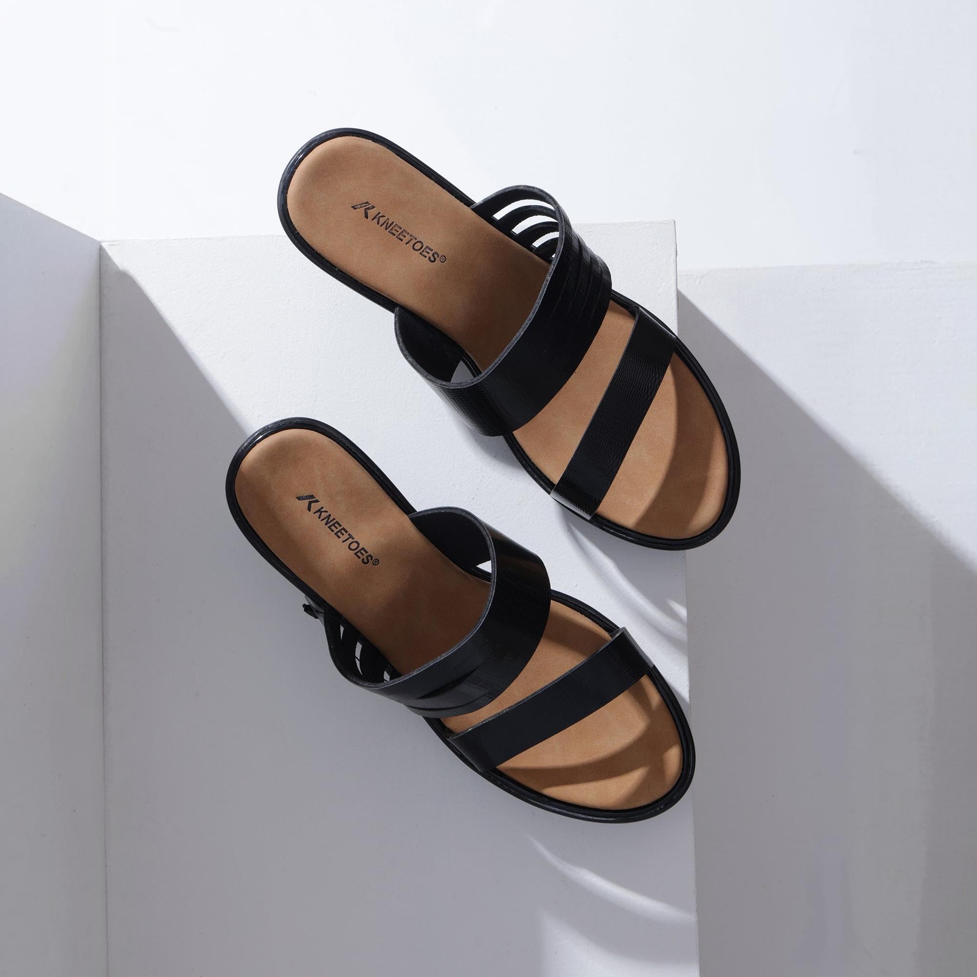 Jet Black Multi-Strap Block Heel Sandals