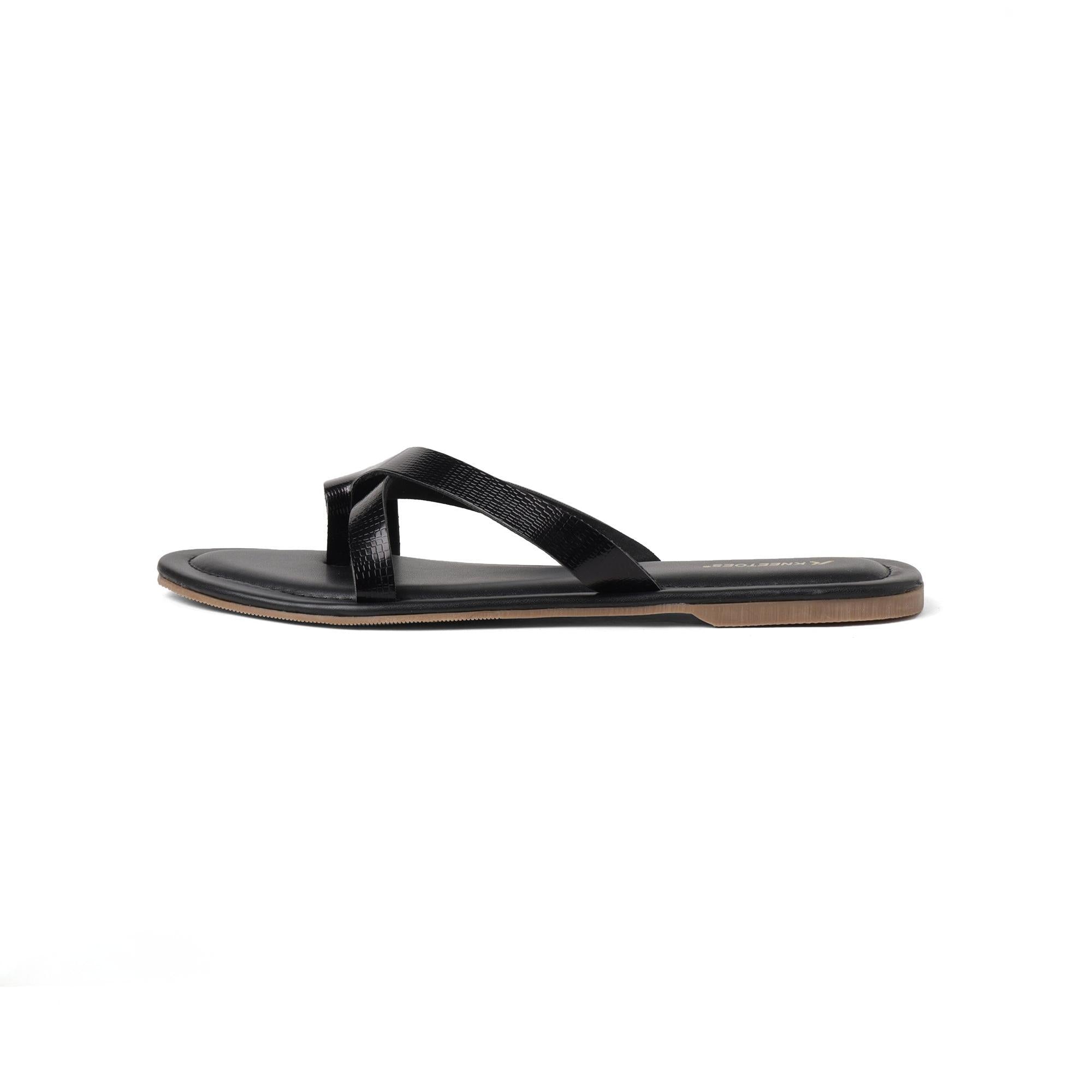 Elevated Criss-Cross Black One-Toe Sandals