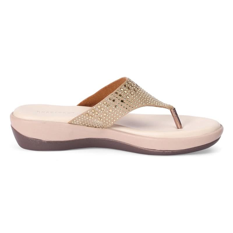 Embellished Beige Wedge Heel Flip-Flops