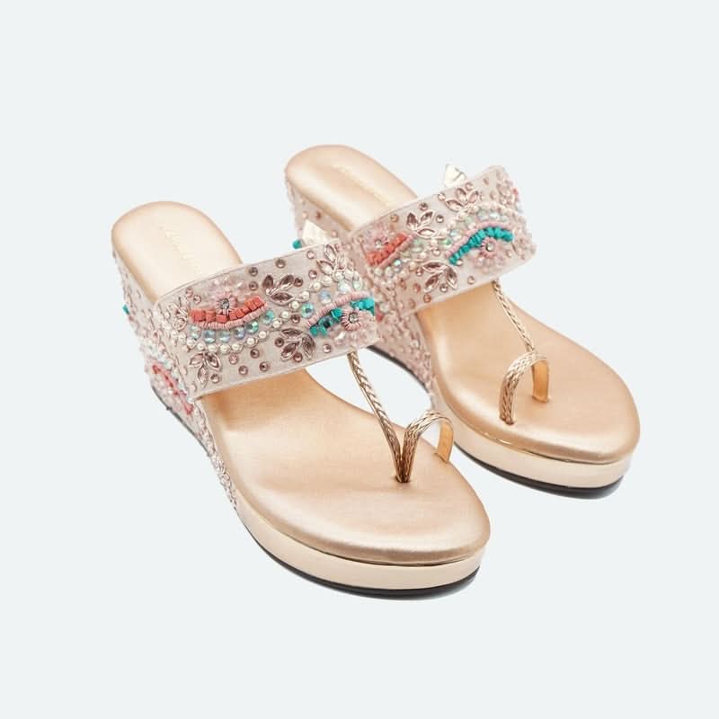 Fusion Beaded Glam Rose-Gold Wedge Heels