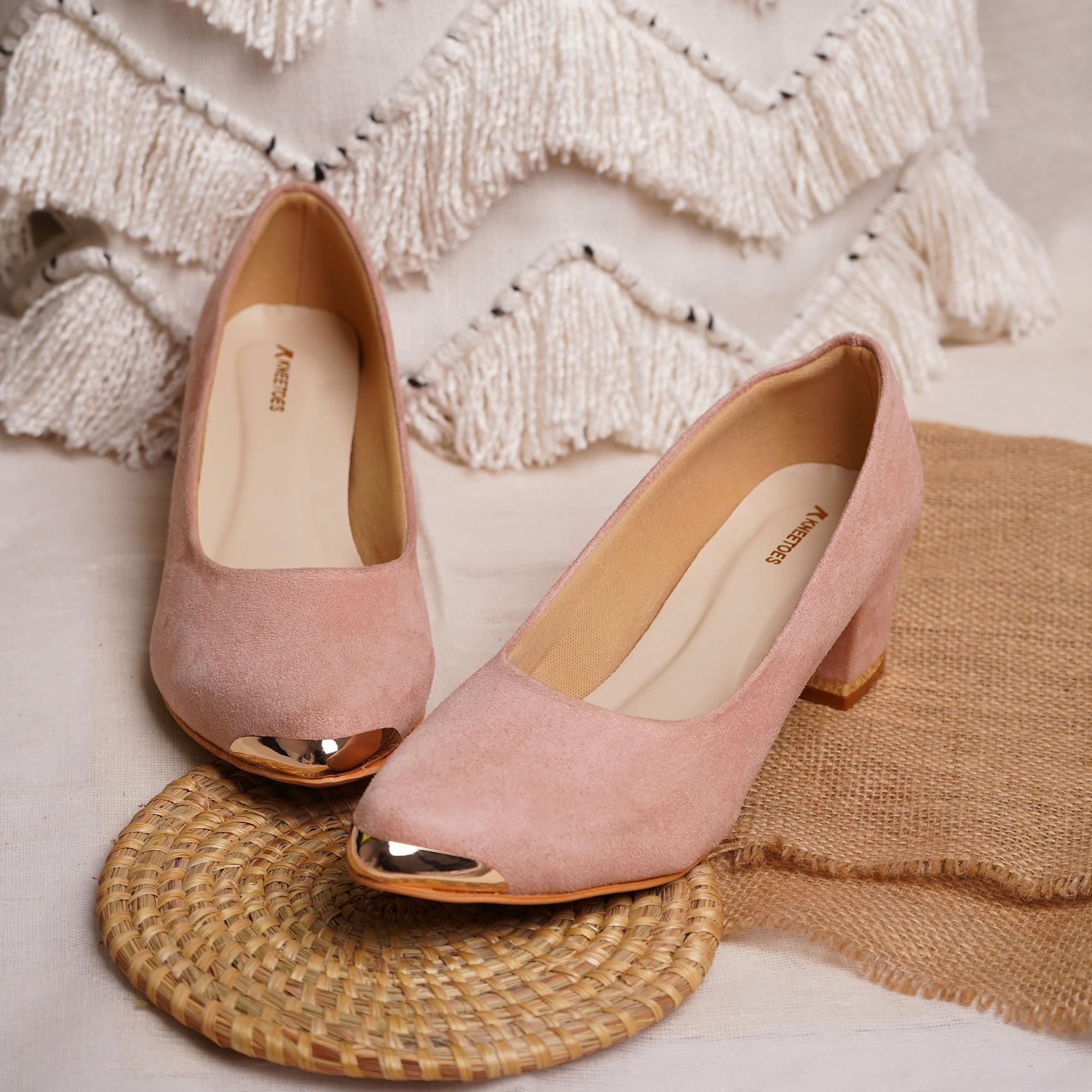 Soft Blush Peach Block Heel Pumps