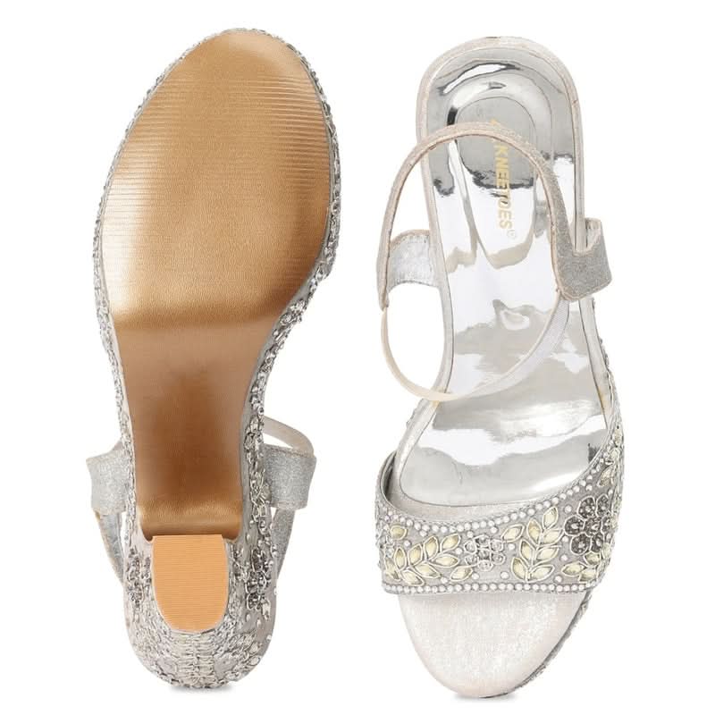 Premium Embellished Silver Block Heel Sandals