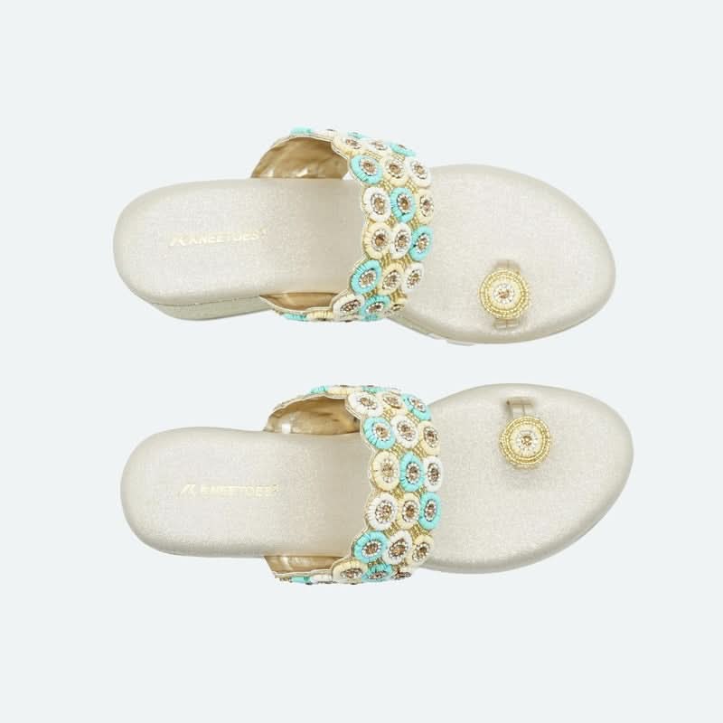 Sparkly Gold Beaded Wedge Sandals