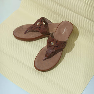 Classic Brown Flower Cut-Work Thong Sandals