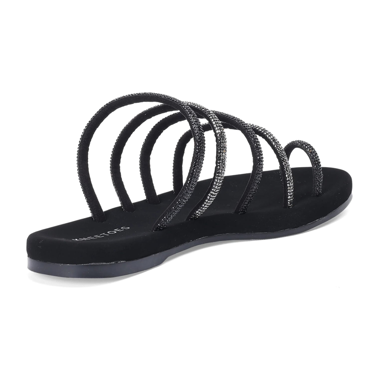 Embellished Black Breathable Open-Toe Sandals
