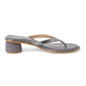 Crystal Studded Grey Cylindrical Thong Sandals