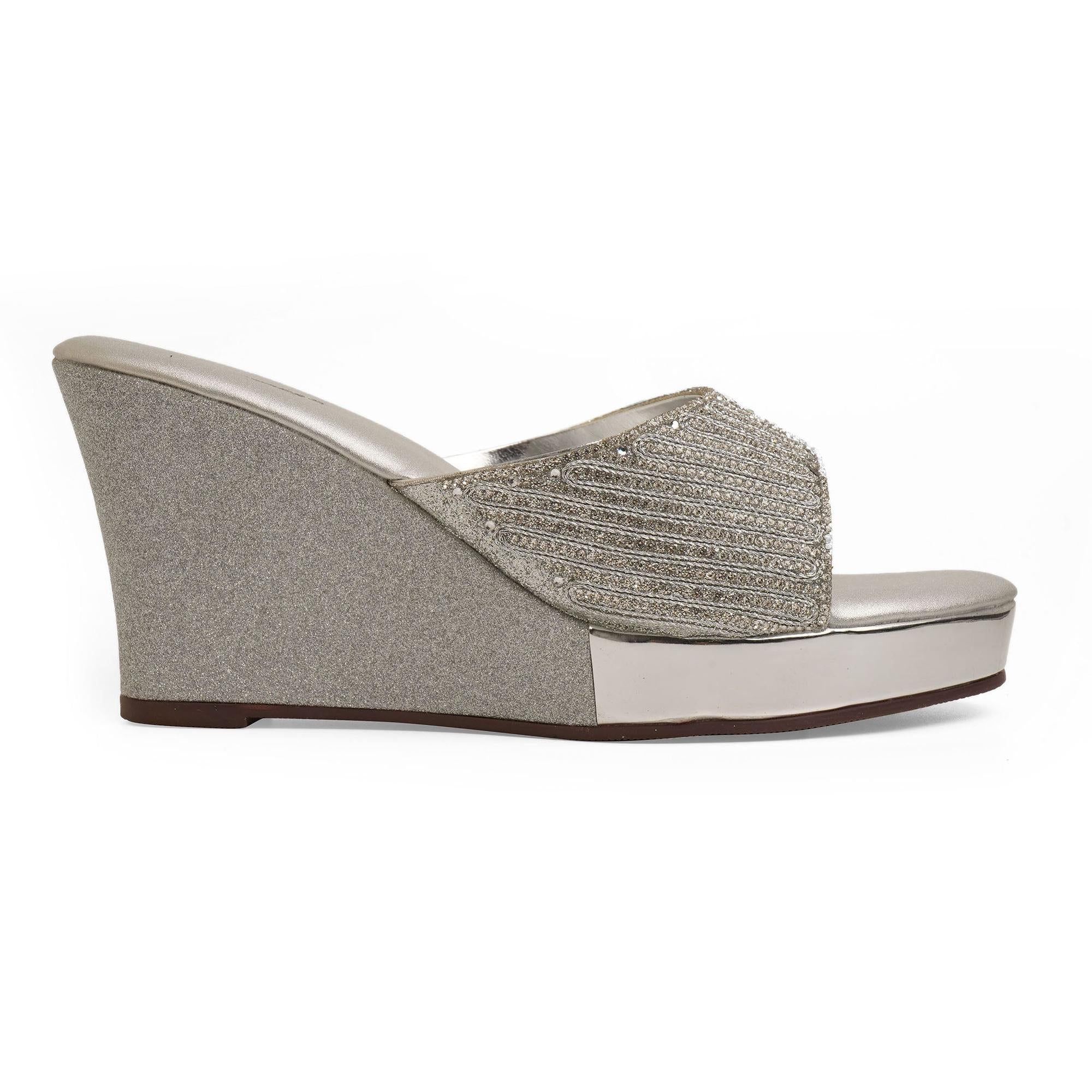Gleamglow Silver Wedge Heel Sandals