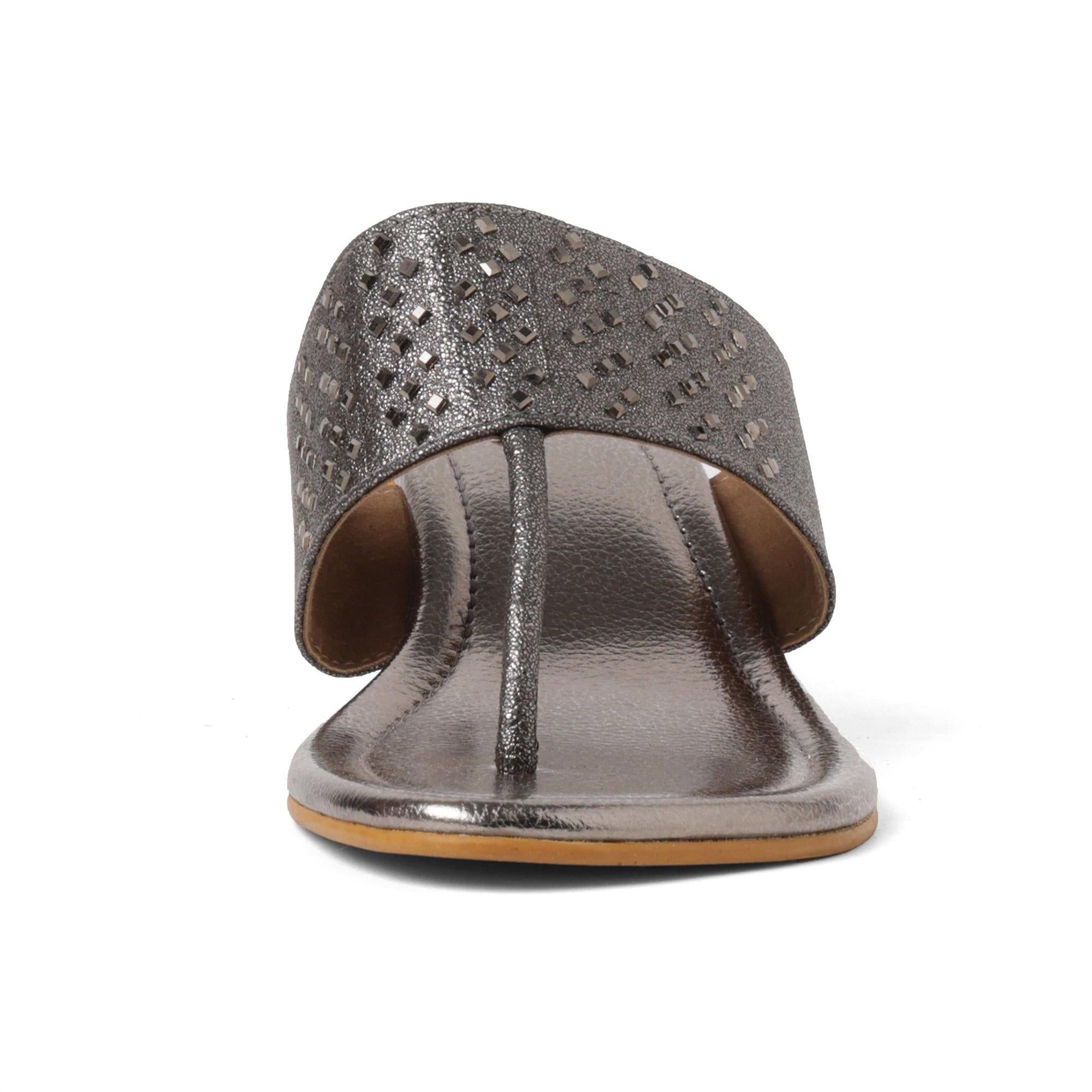 Sparkly Silver Embellished Kitten Thong Sandals