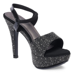Rhinestone Embellished Black Stiletto Sandals